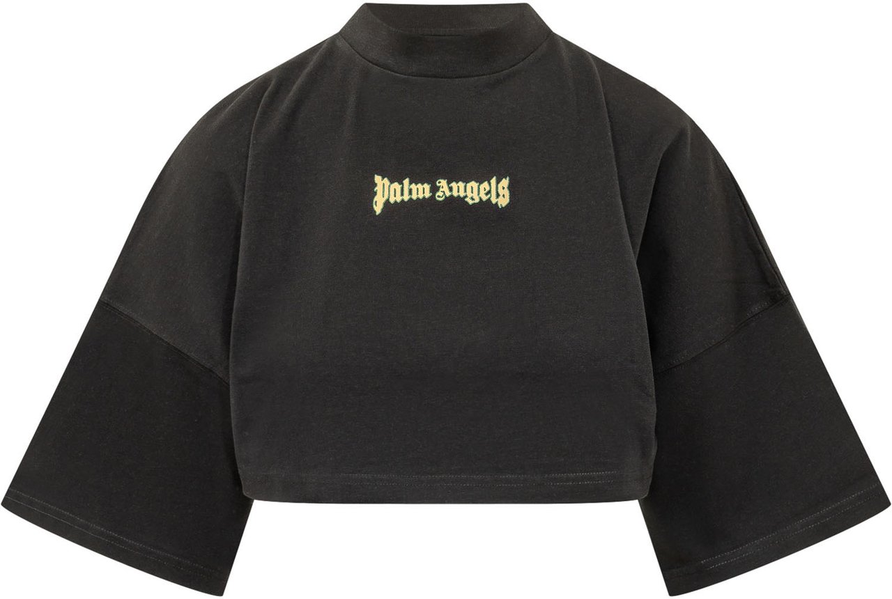 Palm Angels T-shirt Cropped con Logo Frontale Zwart
