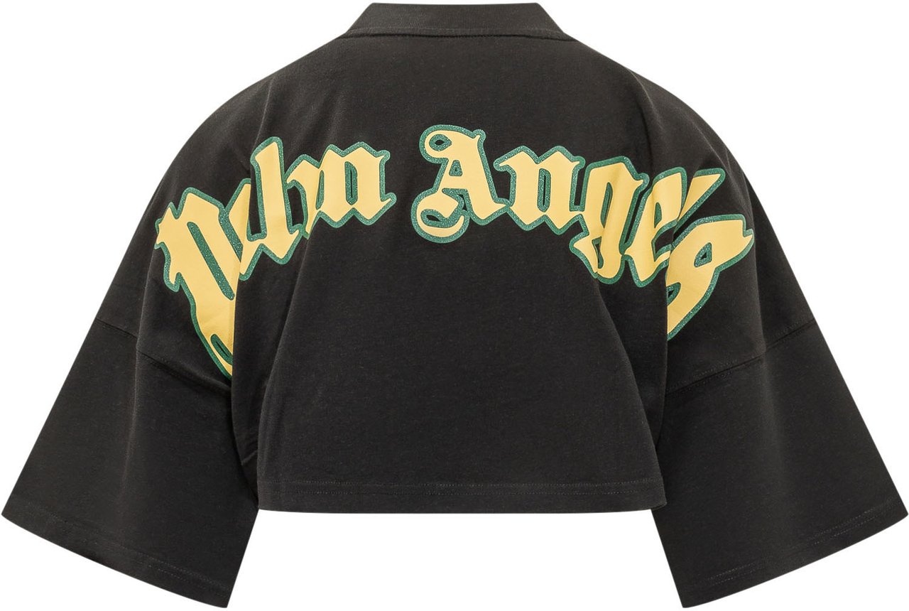Palm Angels T-shirt Cropped con Logo Frontale Zwart