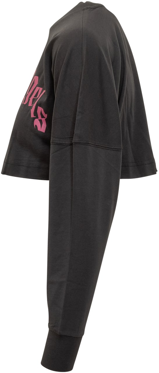 Palm Angels Palm Angels Felpa Crop Nera con Logo Rosa Zwart