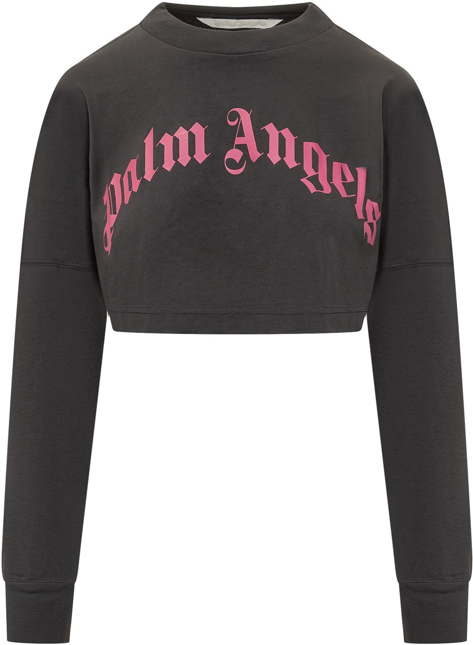 Palm Angels Palm Angels Felpa Crop Nera con Logo Rosa Zwart