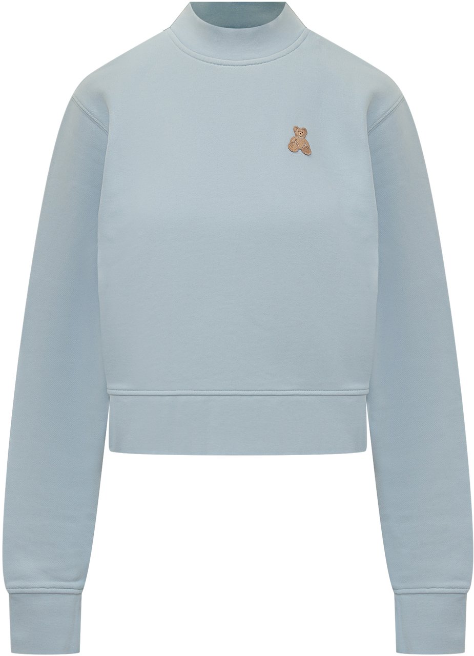 Palm Angels Palm Angels Felpa Azzurra con Orsetto Ricamato Blauw