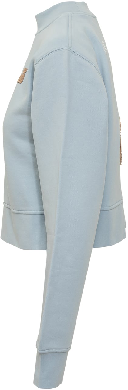 Palm Angels Palm Angels Felpa Azzurra con Orsetto Ricamato Blauw