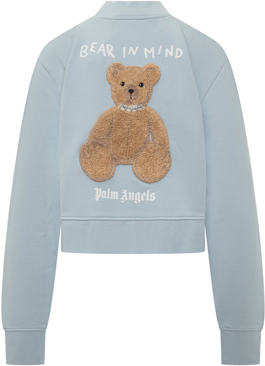 Palm Angels Palm Angels Felpa Azzurra con Orsetto Ricamato Blauw