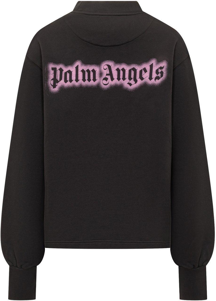Palm Angels Palm Angels Felpa Nera con Logo Rosa Ricamato Zwart