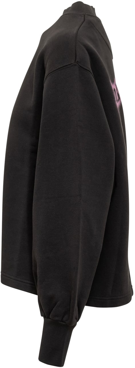 Palm Angels Palm Angels Felpa Nera con Logo Rosa Ricamato Zwart