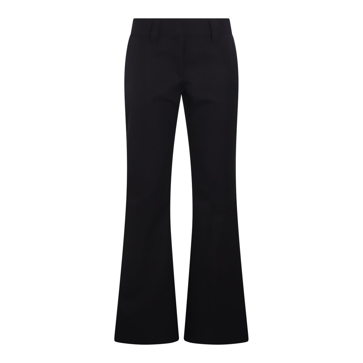 Palm Angels Navy Blue Wool Blend Flared Trousers With Low Waist Design Zwart