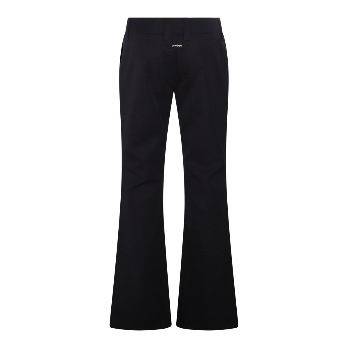 Palm Angels Navy Blue Wool Blend Flared Trousers With Low Waist Design Zwart