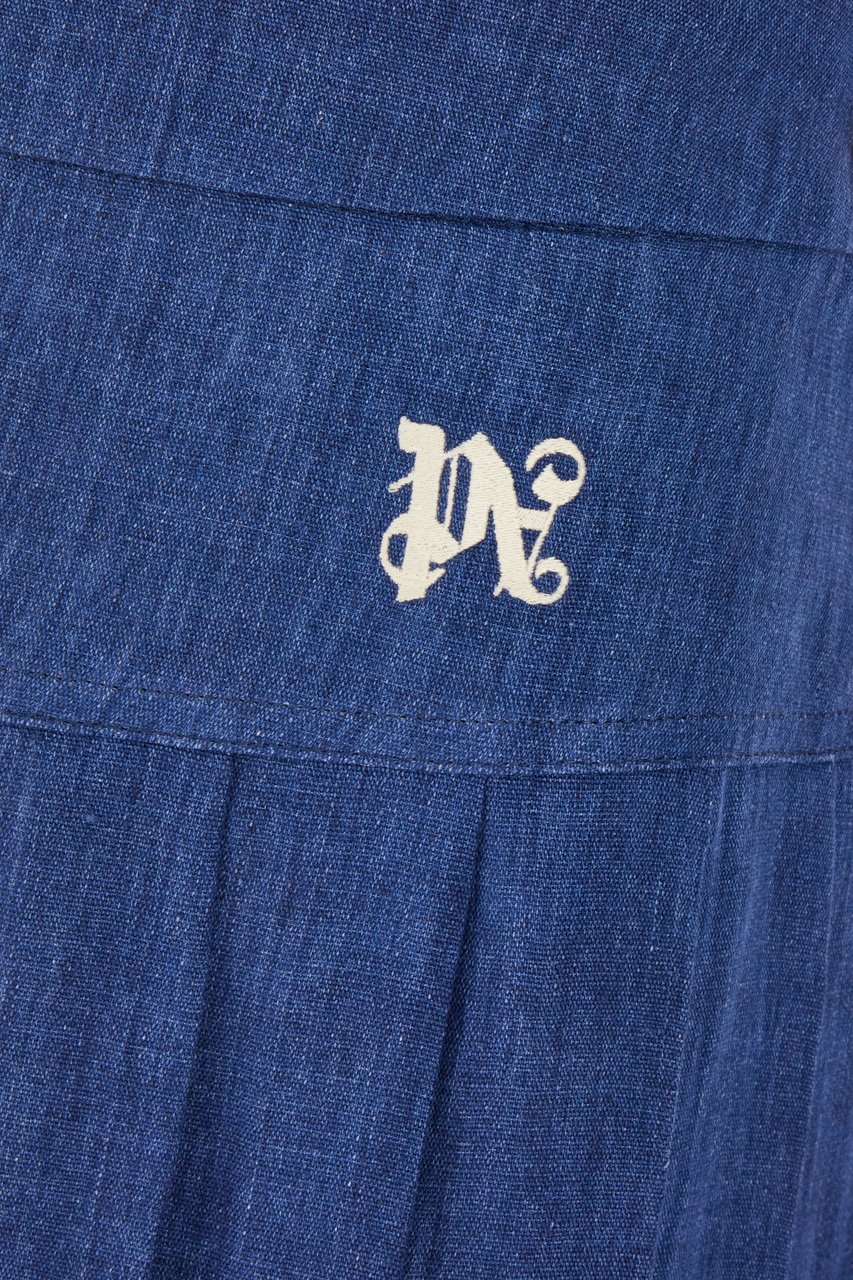 Palm Angels Palm Angels Denim blue linen miniskirt Blauw
