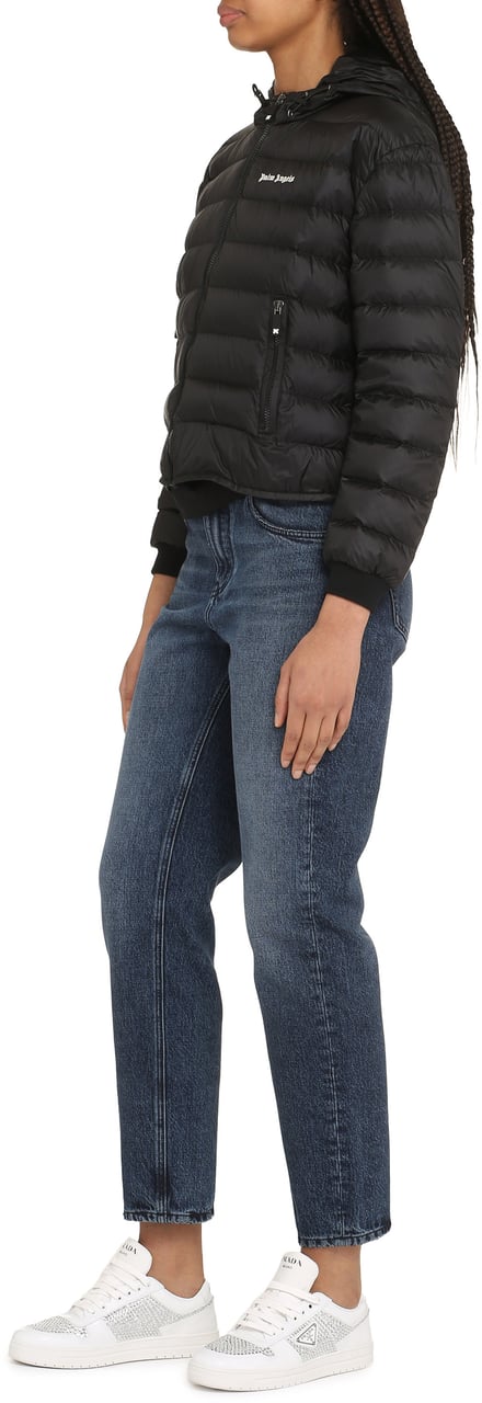 Palm Angels Hooded full-zip down jacket Zwart