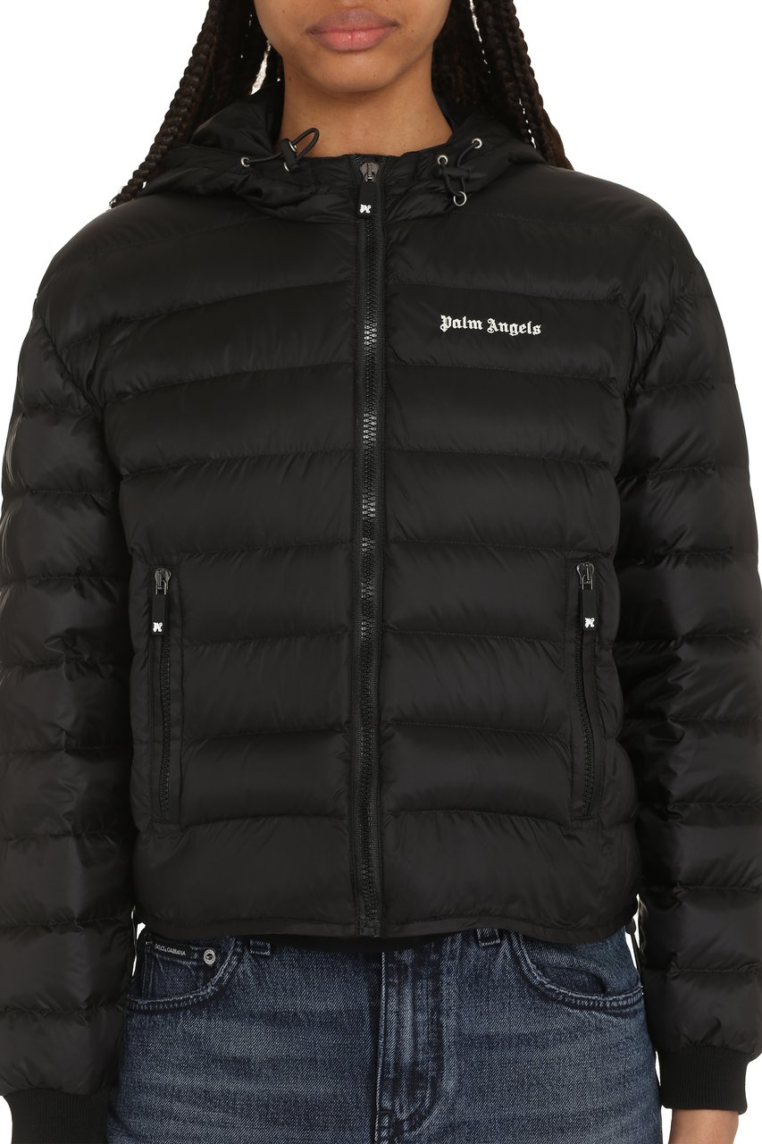 Palm Angels Hooded full-zip down jacket Zwart