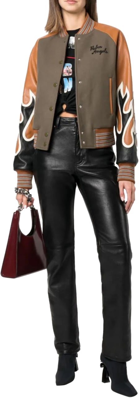 Palm Angels Burning Flames Leather Varsity Jacket | SALE € 699,- (65% ...