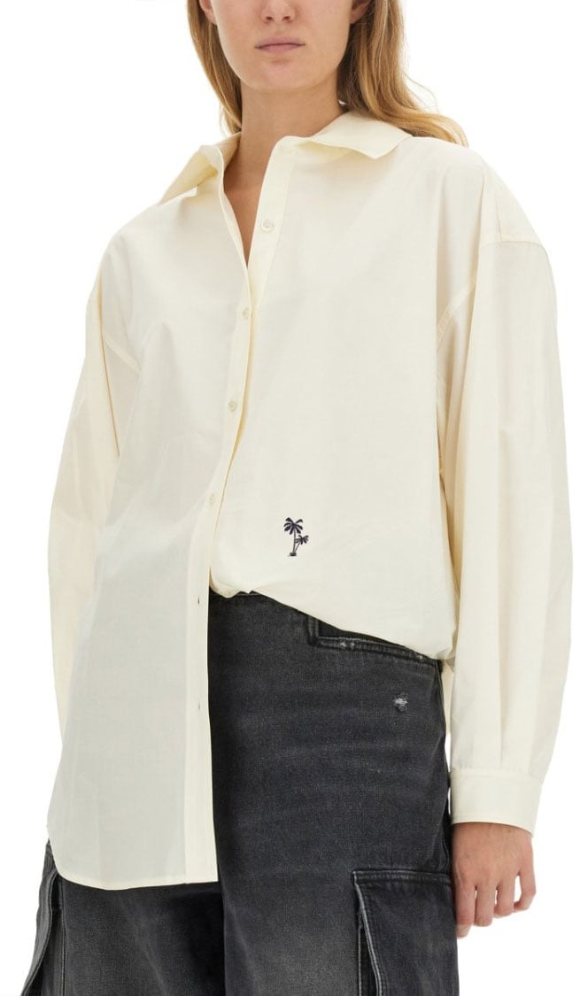 Palm Angels Shirt With Embroidered Logo Neutraal