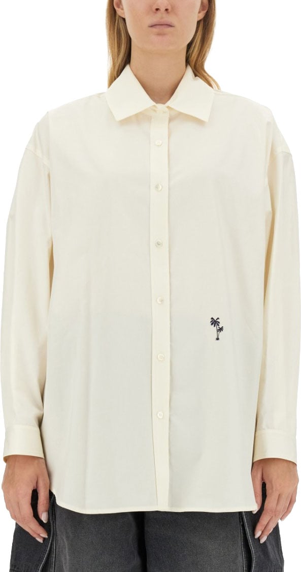 Palm Angels Shirt With Embroidered Logo Neutraal