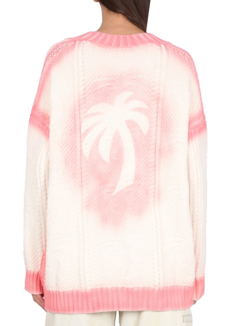 Palm Angels Patent Leather Effect Palm Cardigan Wit