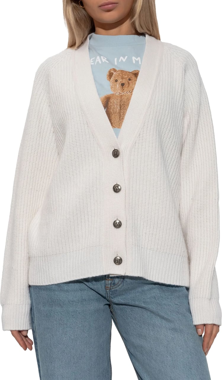 Palm Angels Pink Ribbed Knit Viscose Blend Cardigan Wit