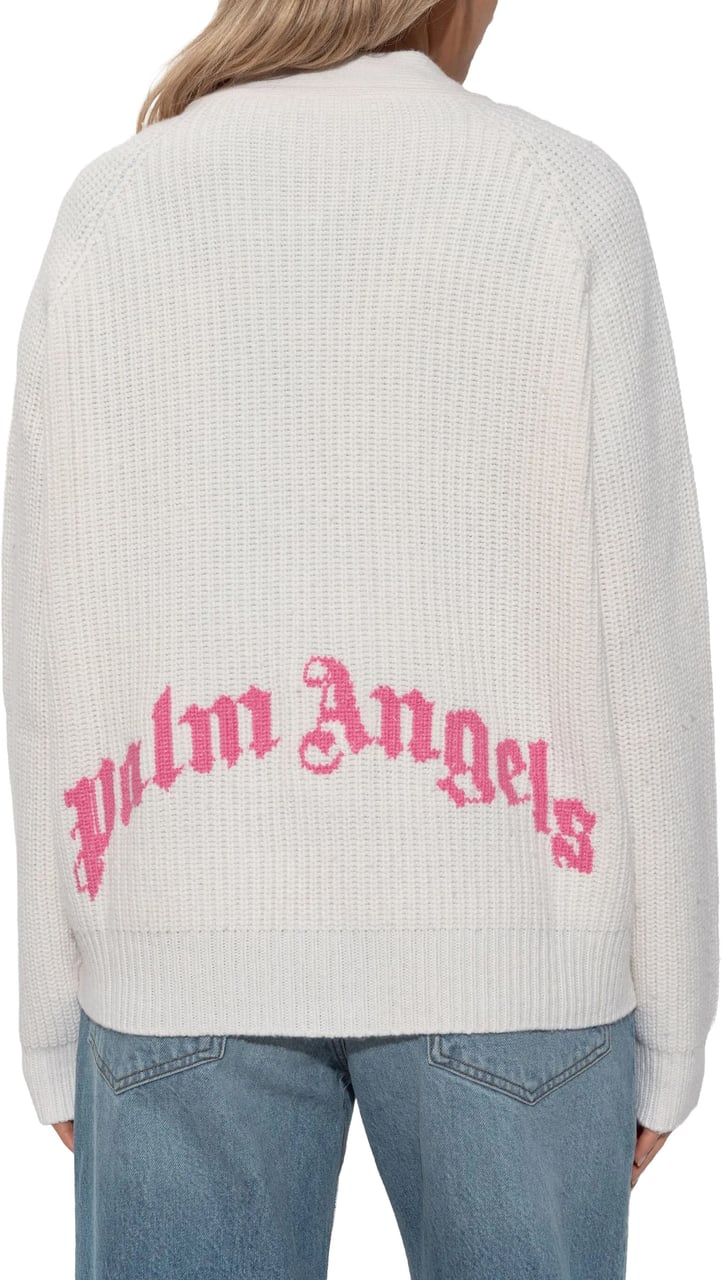 Palm Angels Pink Ribbed Knit Viscose Blend Cardigan Wit