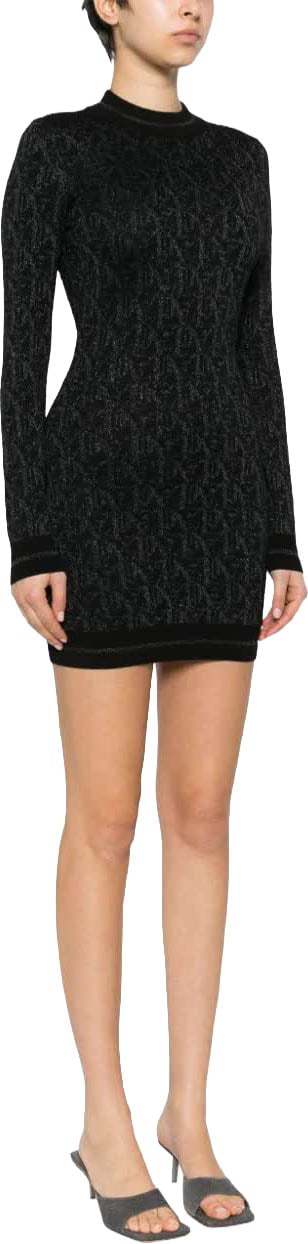Palm Angels Monogram Jacquard Fitted Viscose Mini Dress Zwart