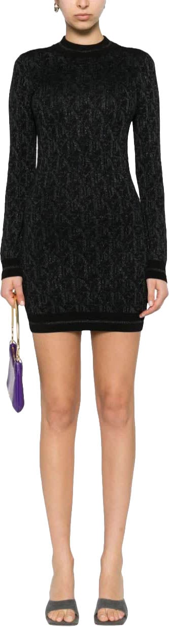 Palm Angels Monogram Jacquard Fitted Viscose Mini Dress Zwart