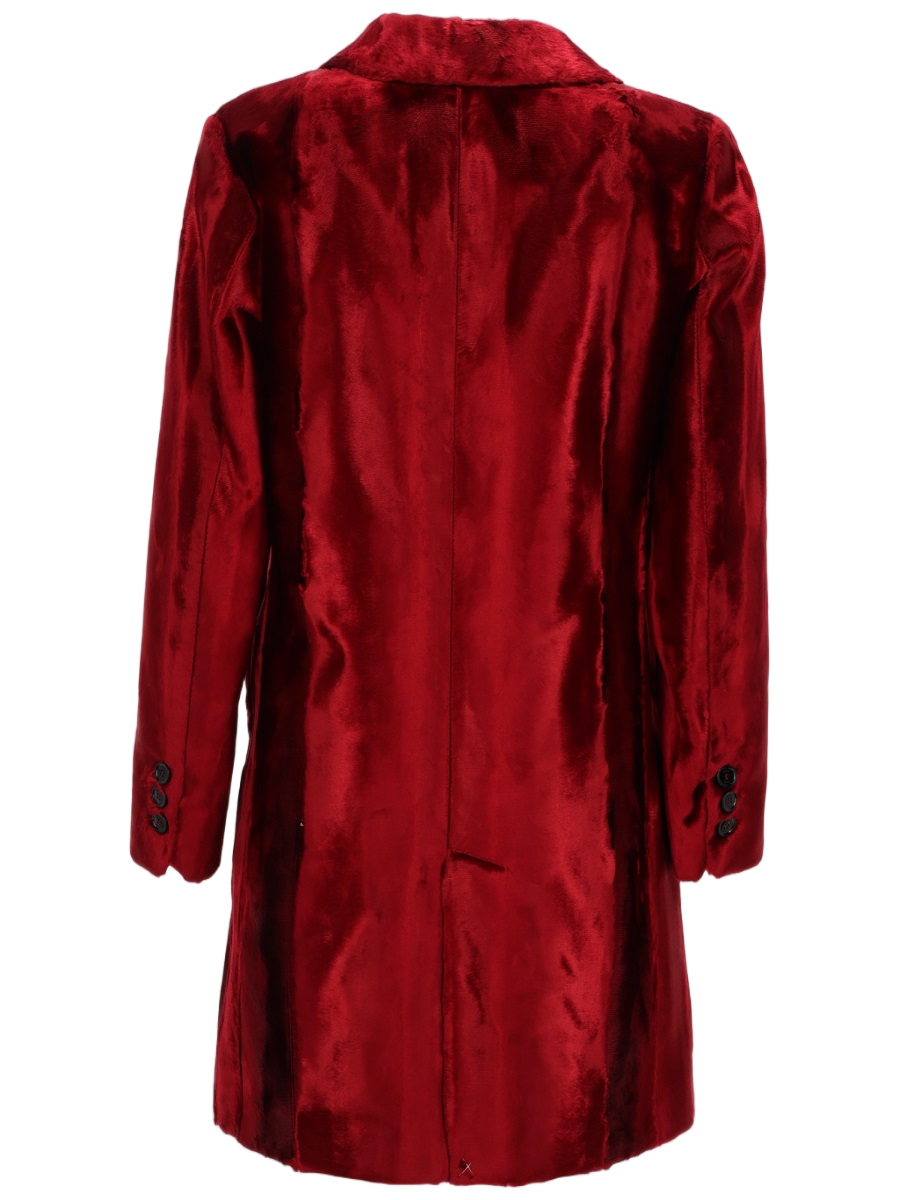 Palto Plush Single-Breasted Coat with Glossy Velvet Finish Rood