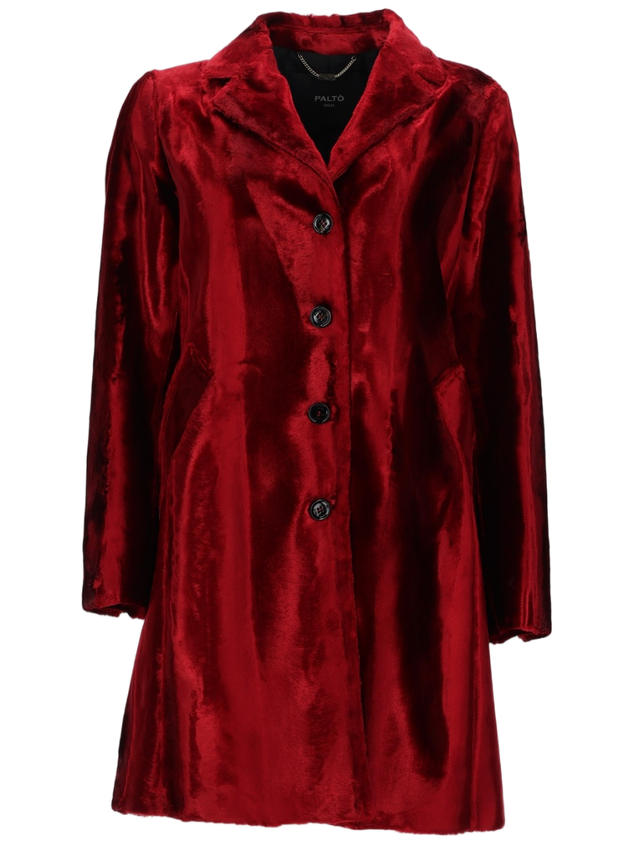 Palto Plush Single-Breasted Coat with Glossy Velvet Finish Rood