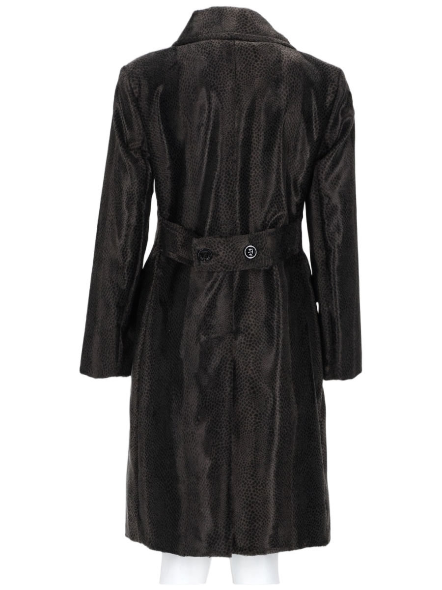 Palto Double-Breasted Coat with Textured Glossy Fabric Zwart