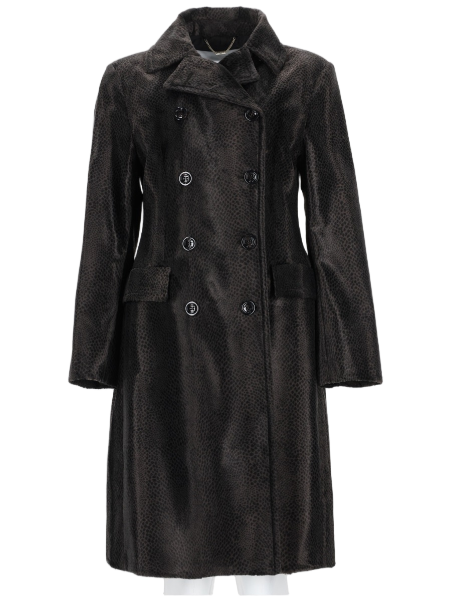 Palto Double-Breasted Coat with Textured Glossy Fabric Zwart