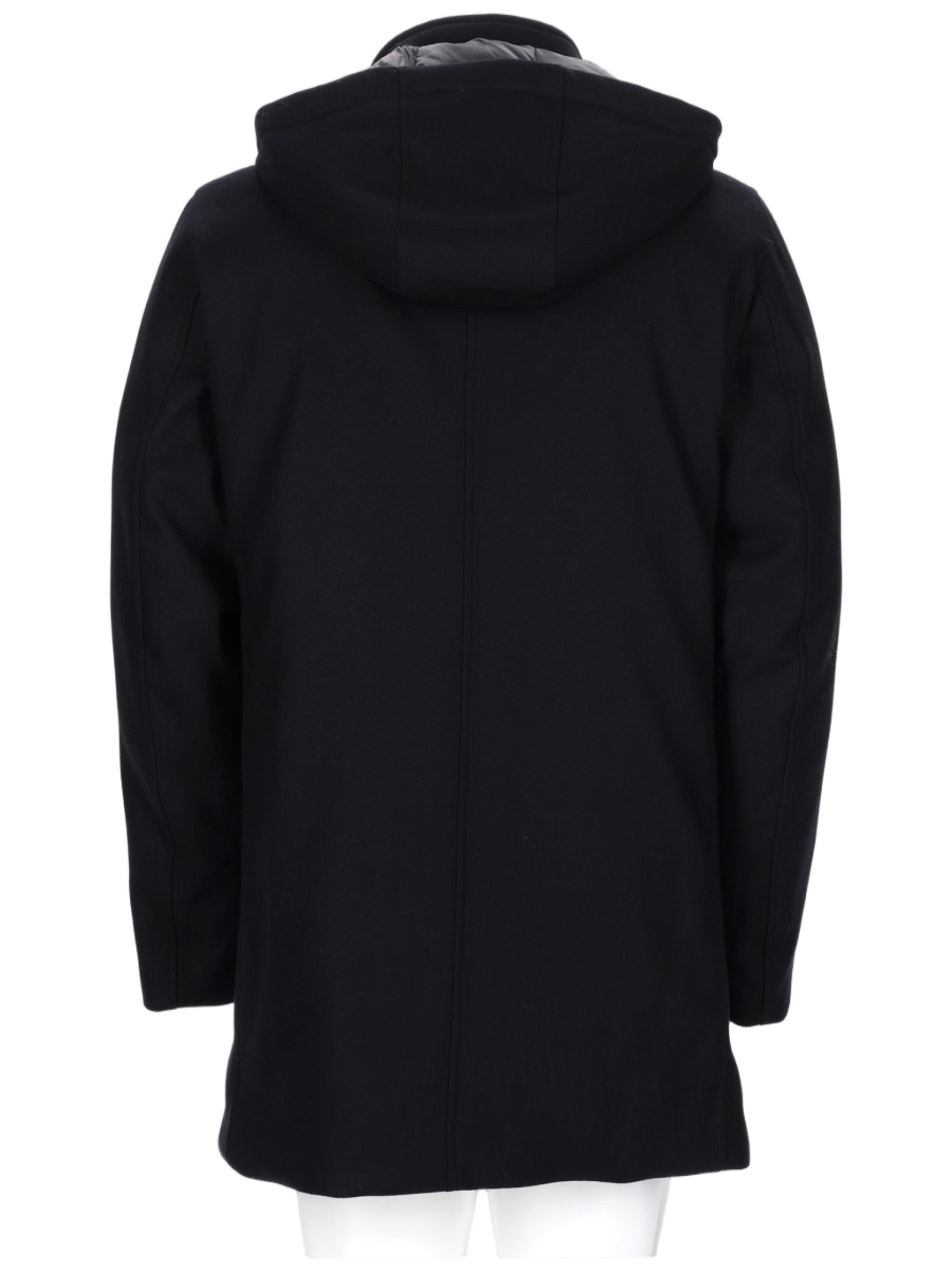 Palto Hooded Black Wool-Blend Coat with Minimalist Design Zwart