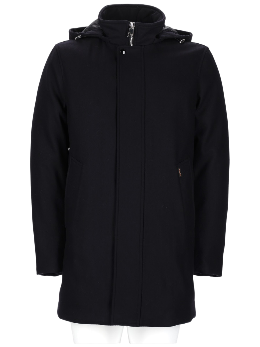 Palto Hooded Black Wool-Blend Coat with Minimalist Design Zwart