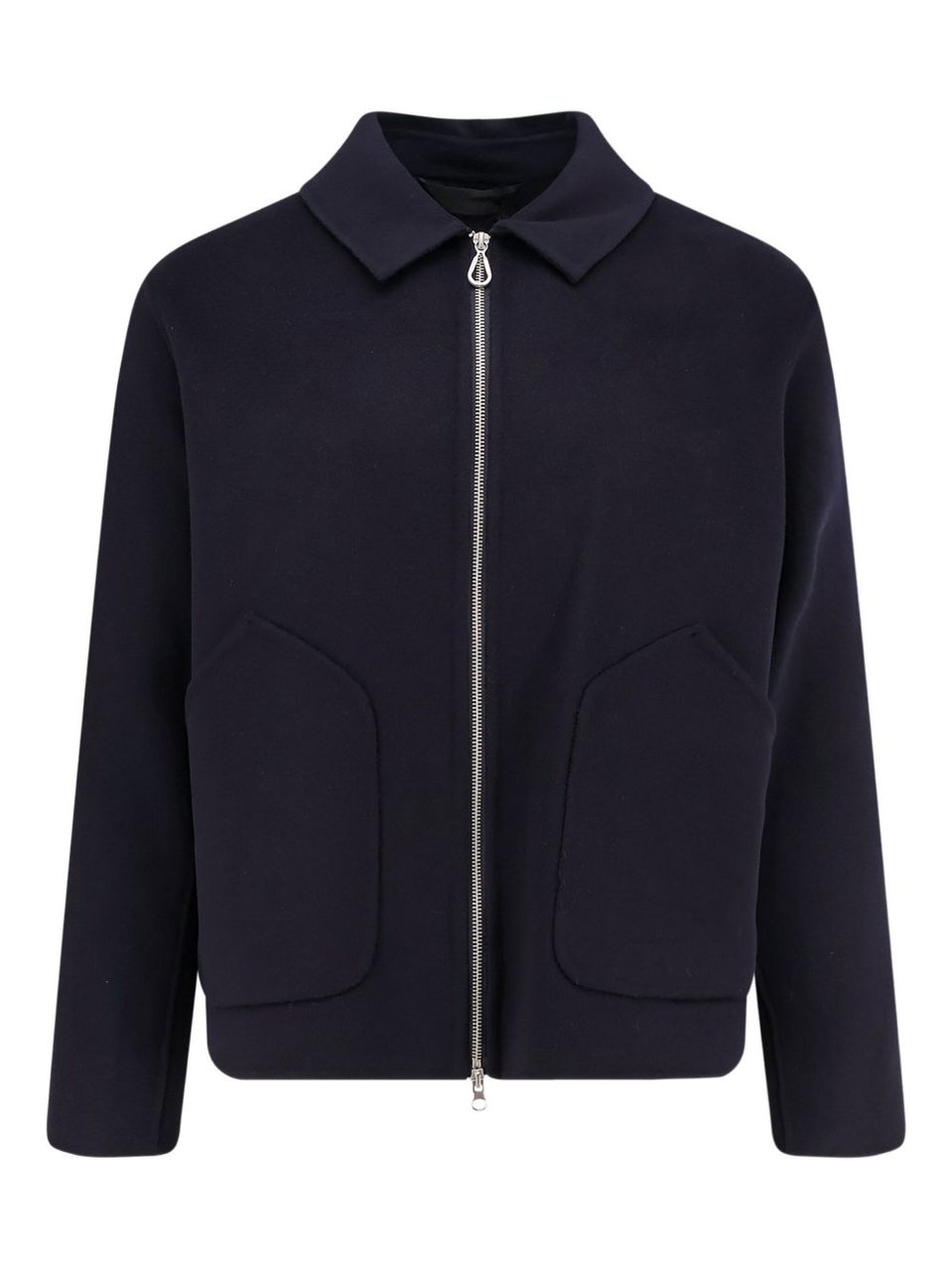Palto Cropped Black Zip-Up Jacket With Structured Collar And Rounded Pockets Zwart
