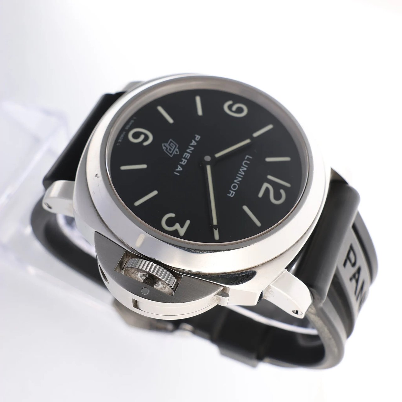 Panerai Panerai Luminor Base Logo PAM00000 SS x Rubber Stem-winder Watch with Black Dial Zwart