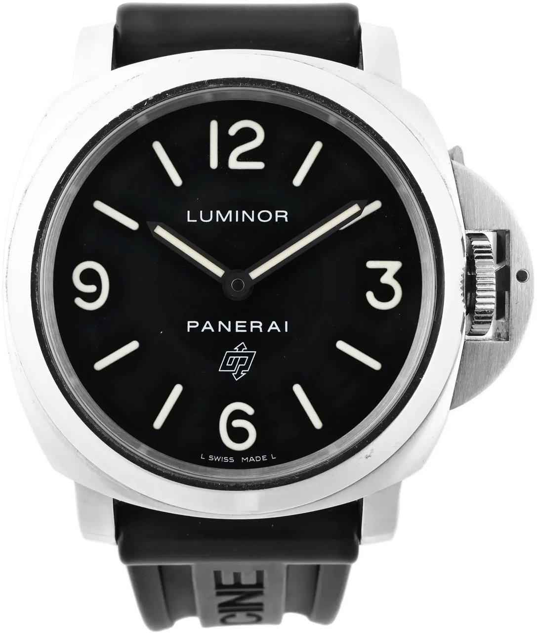 Panerai Panerai Luminor Base Logo PAM00000 SS x Rubber Stem-winder Watch with Black Dial Zwart