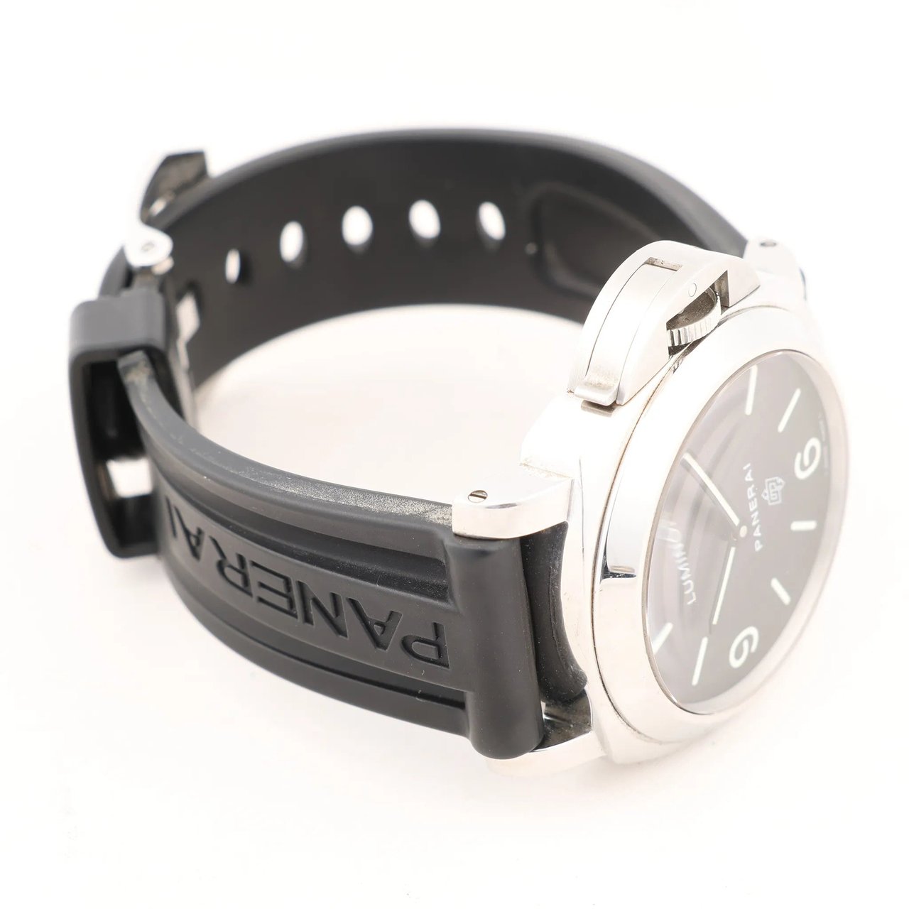 Panerai Panerai Luminor Base Logo PAM00000 SS x Rubber Stem-winder Watch with Black Dial Zwart