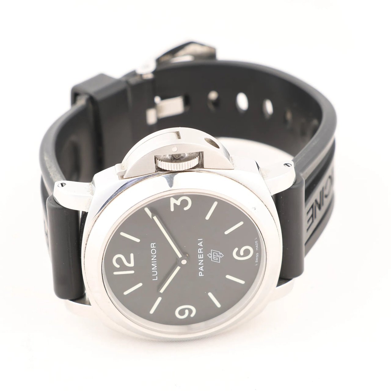 Panerai Panerai Luminor Base Logo PAM00000 SS x Rubber Stem-winder Watch with Black Dial Zwart