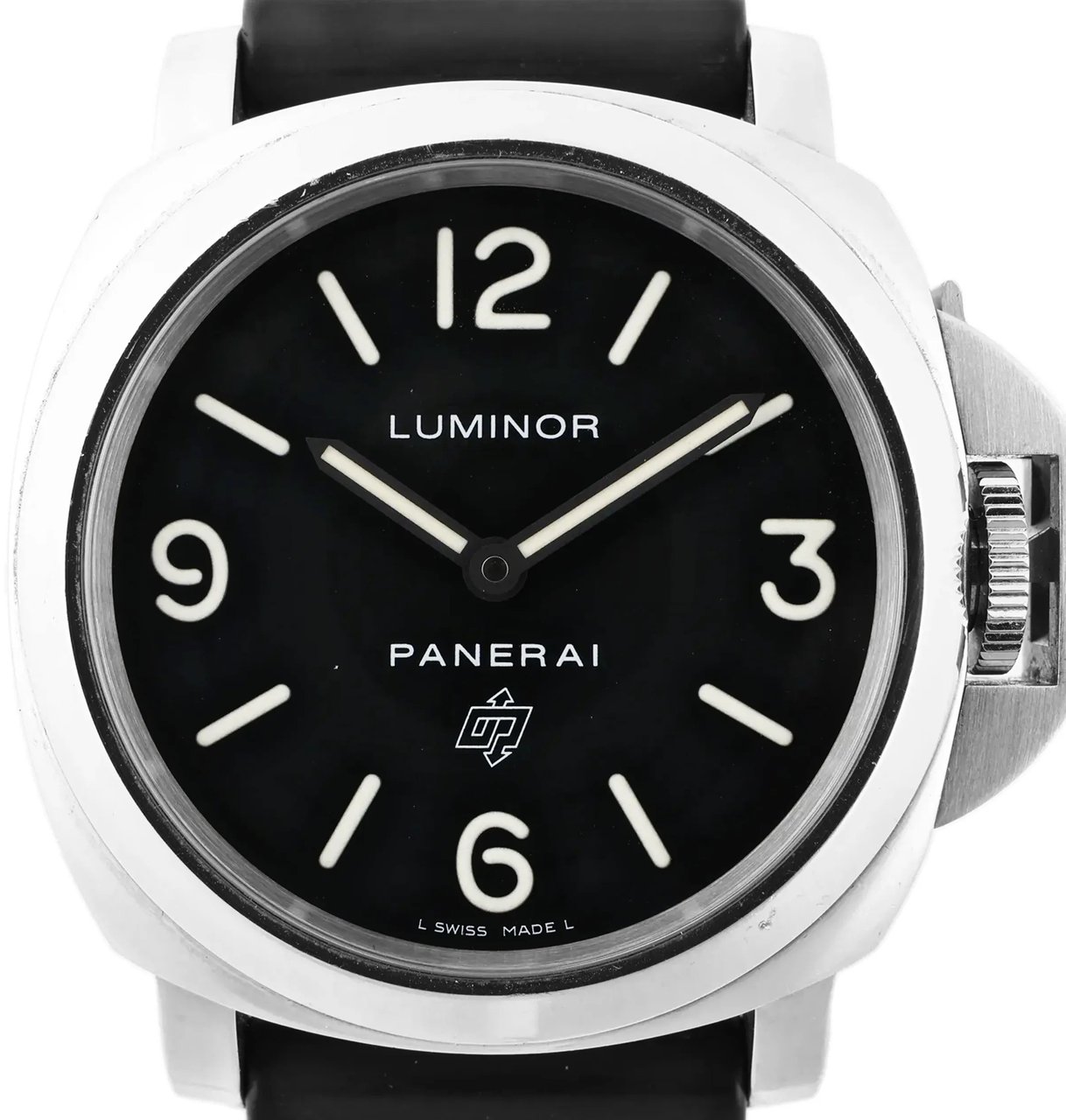 Panerai Panerai Luminor Base Logo PAM00000 SS x Rubber Stem-winder Watch with Black Dial Zwart