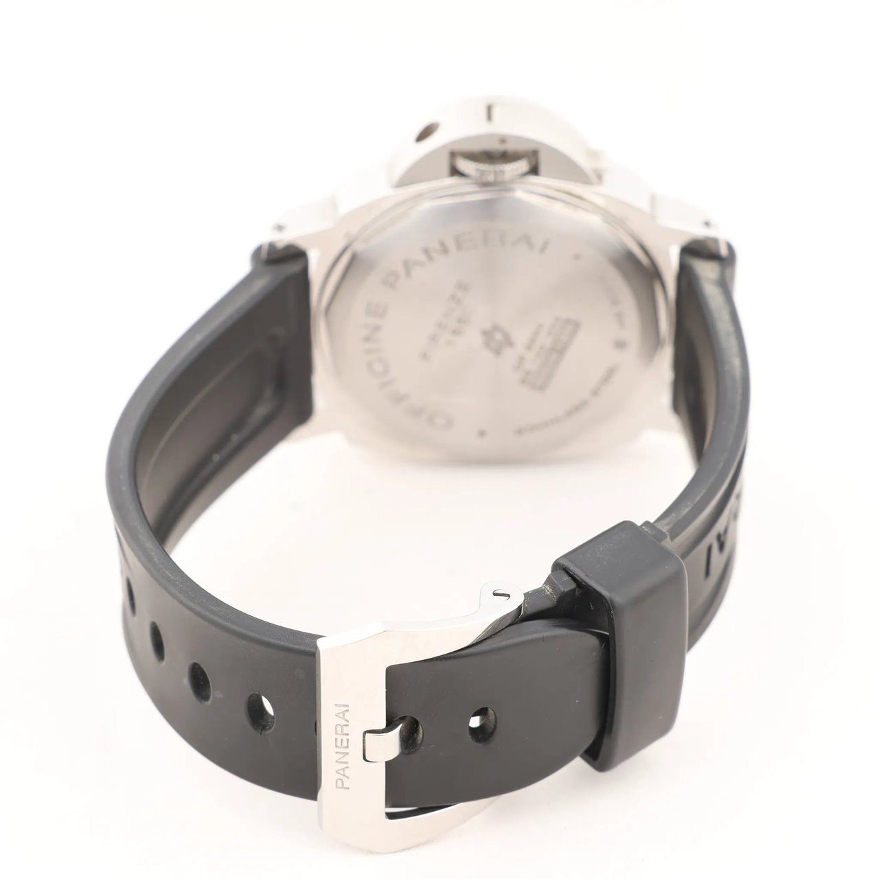 Panerai Panerai Luminor Base Logo PAM00000 SS x Rubber Stem-winder Watch with Black Dial Zwart