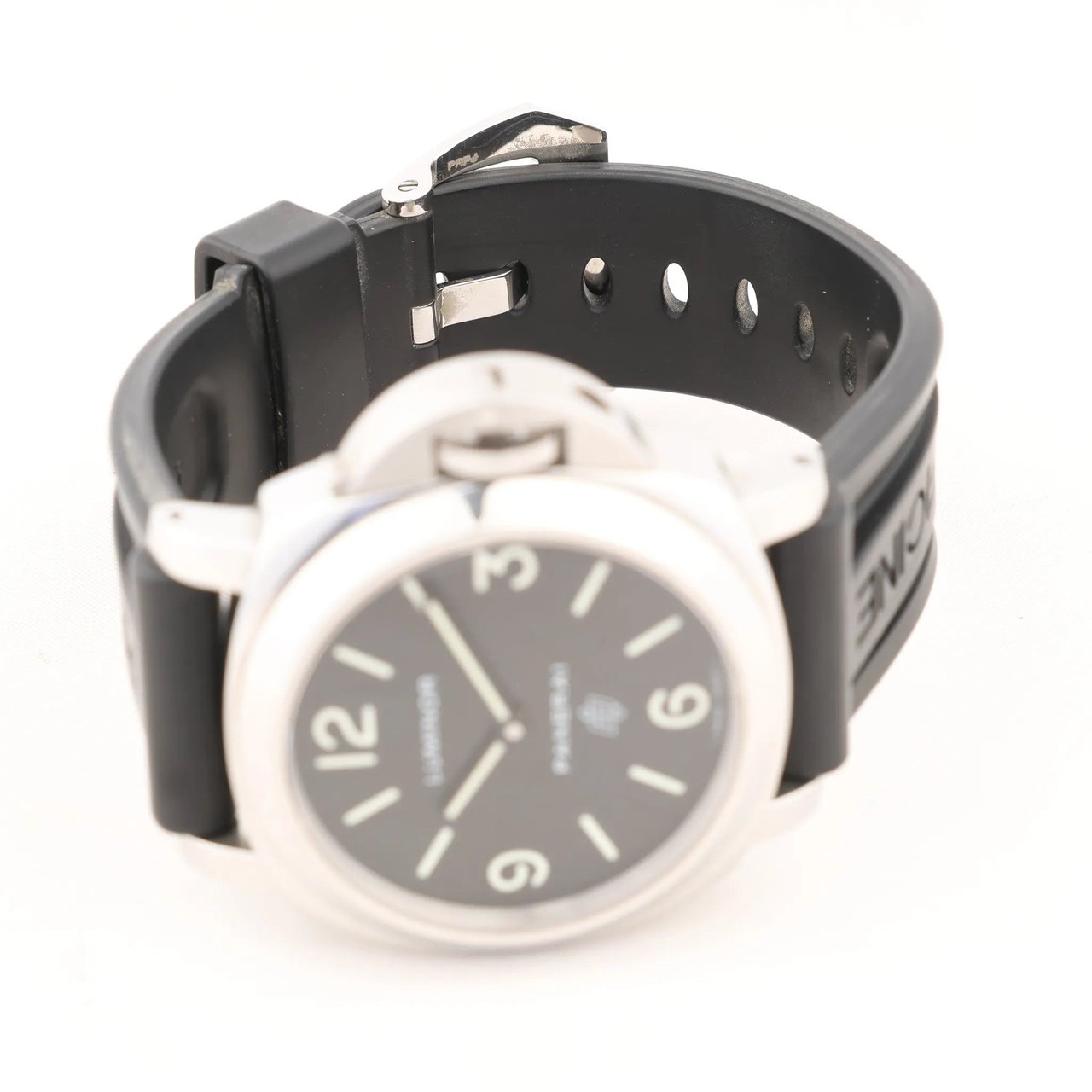 Panerai Panerai Luminor Base Logo PAM00000 SS x Rubber Stem-winder Watch with Black Dial Zwart