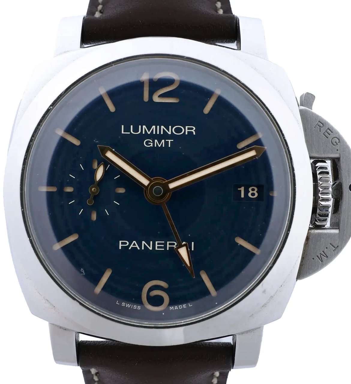 Panerai Luminor 1950 3 DAYS GMT Acciaio PAM00688 OP6950BB1815373 SS AT Watch with Blue Dial Blauw