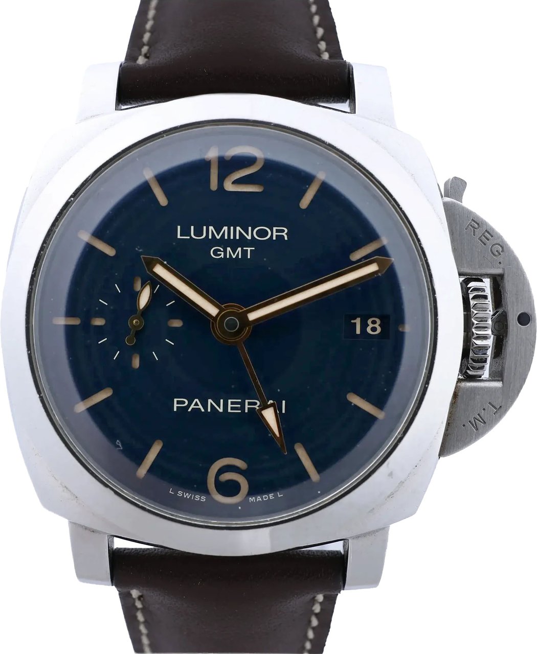 Panerai Luminor 1950 3 DAYS GMT Acciaio PAM00688 OP6950BB1815373 SS AT Watch with Blue Dial Blauw