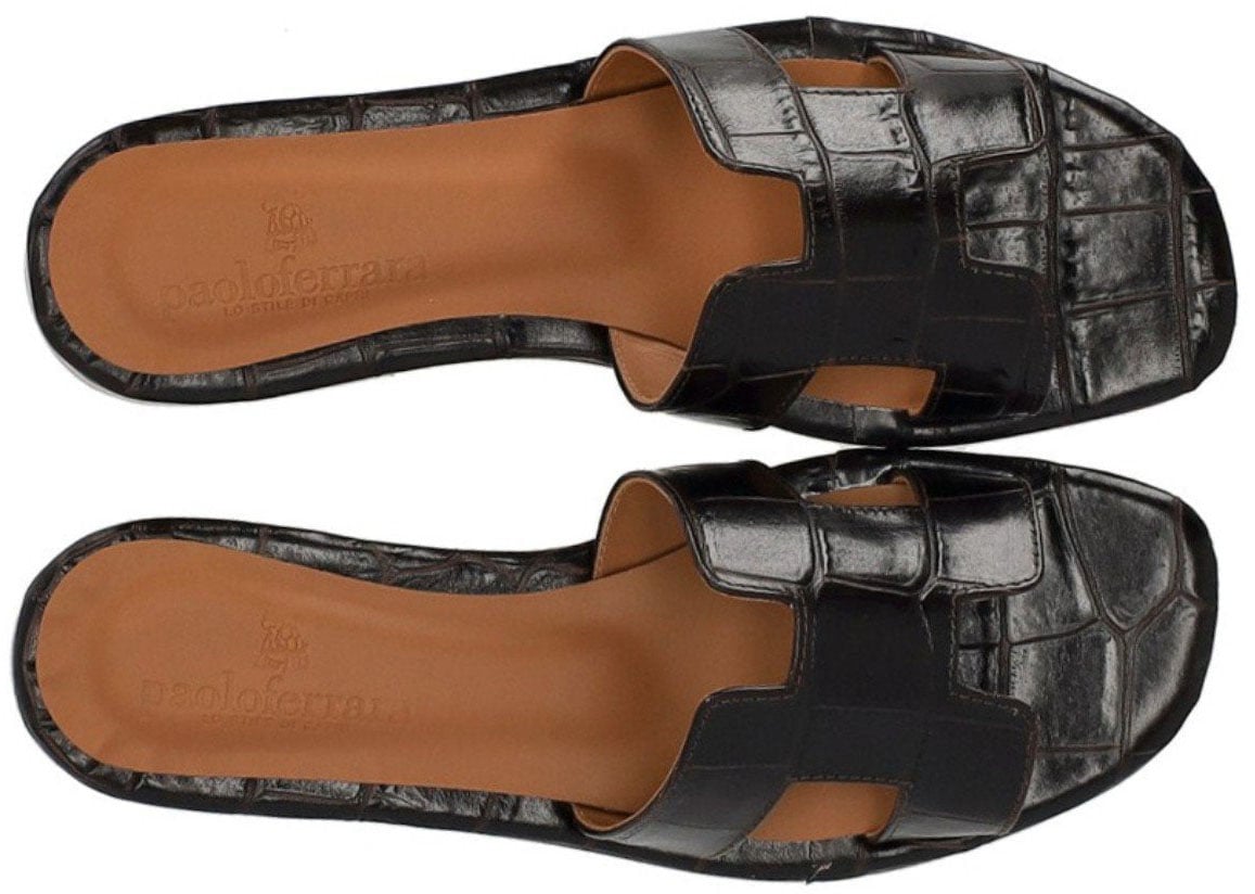 PAOLO FERRARA CROCO PRINT DARK SANDAL Bruin