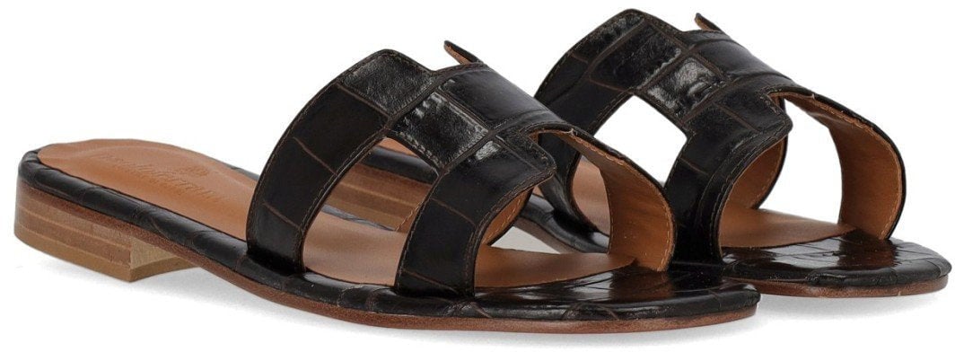 PAOLO FERRARA CROCO PRINT DARK SANDAL Bruin
