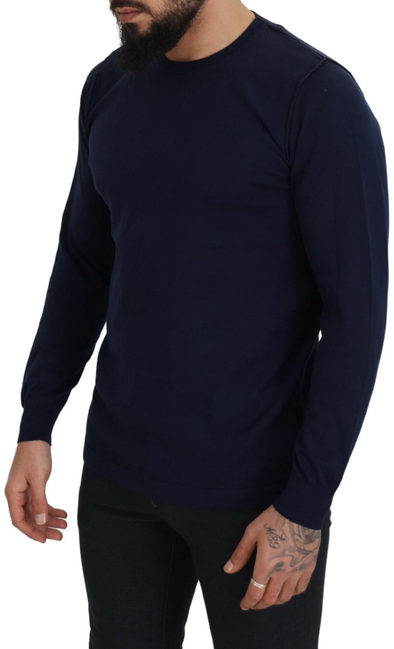 Paolo Pecora Milano Blue Cotton Crewneck Pullover Sweater Beige