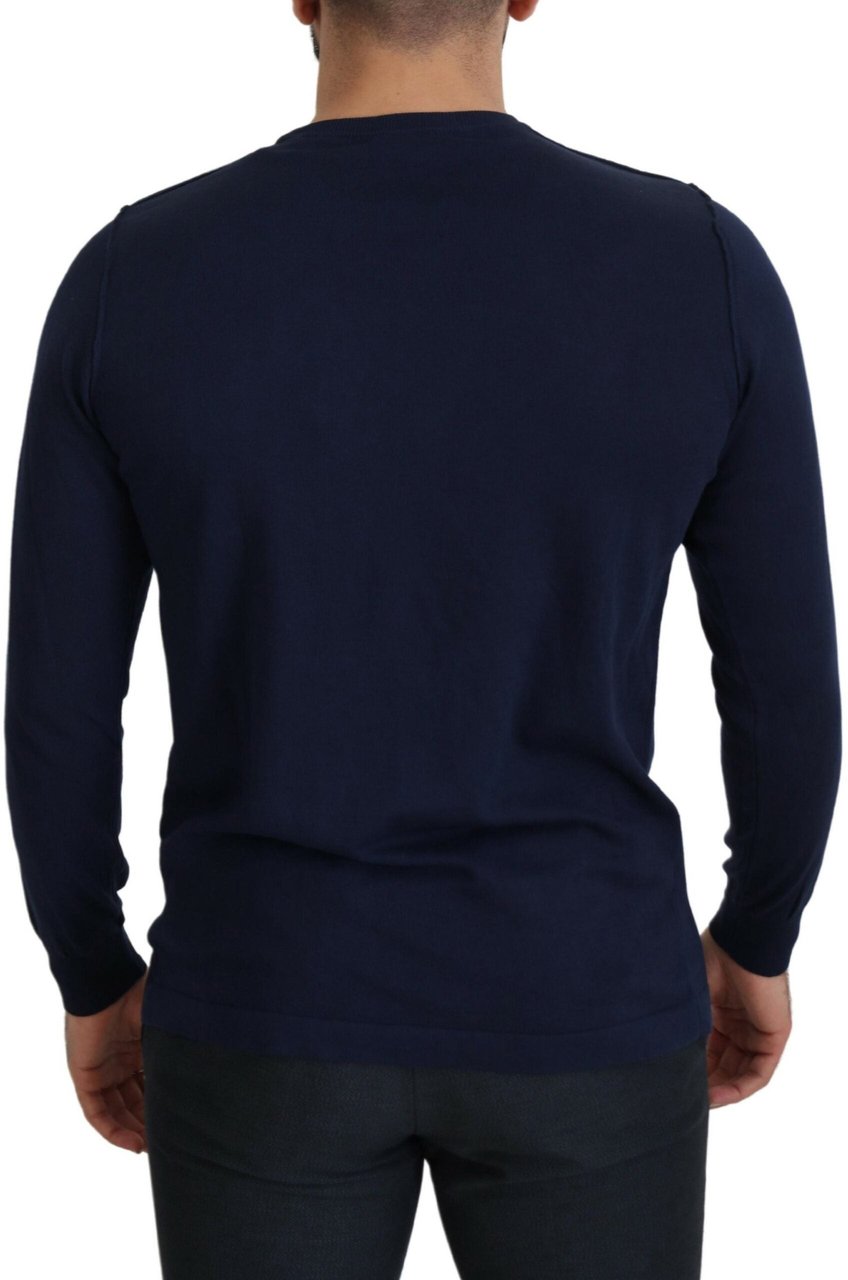 Paolo Pecora Milano Blue Cotton Crewneck Pullover Sweater Beige