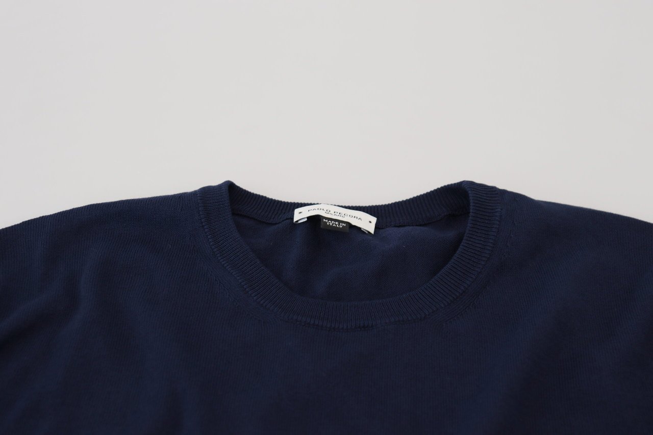 Paolo Pecora Milano Blue Cotton Crewneck Pullover Sweater Beige