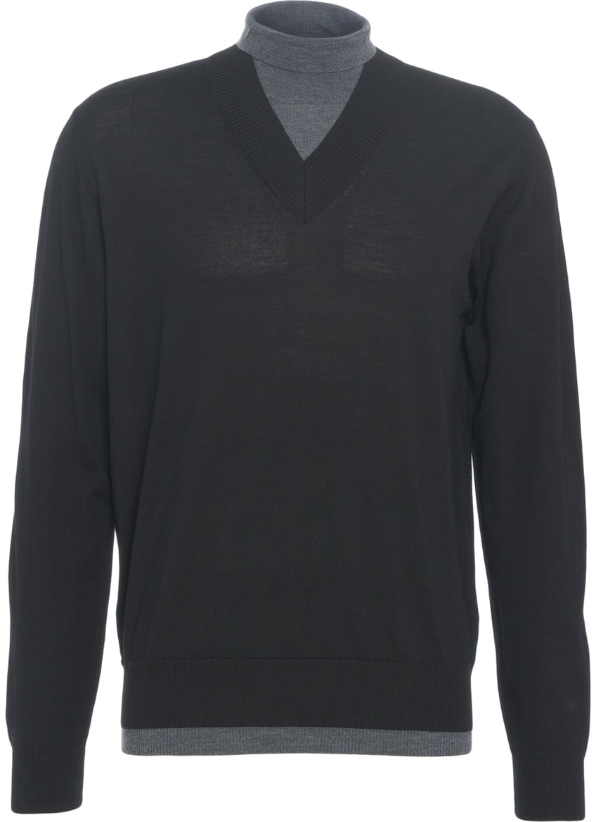 Paolo Pecora Knit sweater with V-neck Zwart