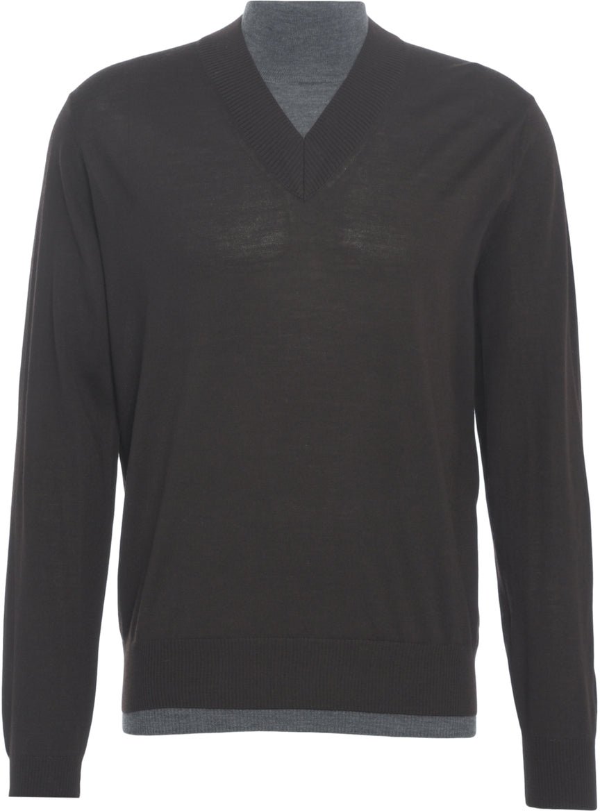 Paolo Pecora Knit sweater with V-neck Bruin
