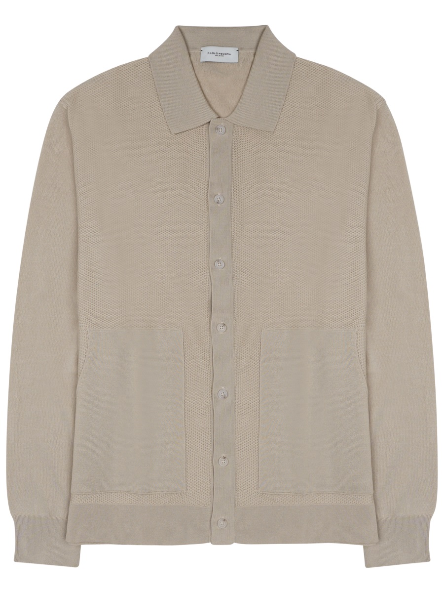 Paolo Pecora Knitted Cotton Shirt With Button-Down Front And Classic Collar Neutraal