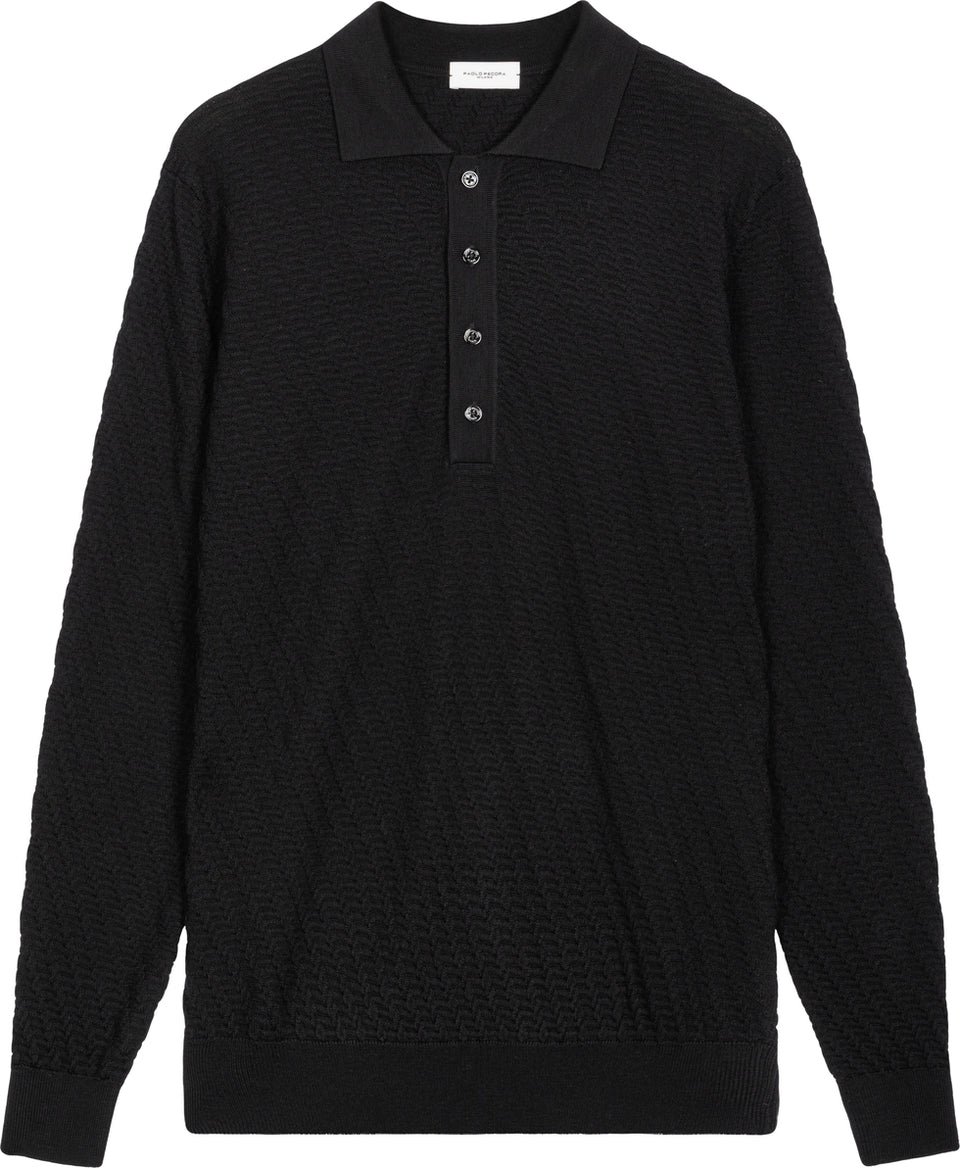 Paolo Pecora Knit sweater with polo collar Zwart