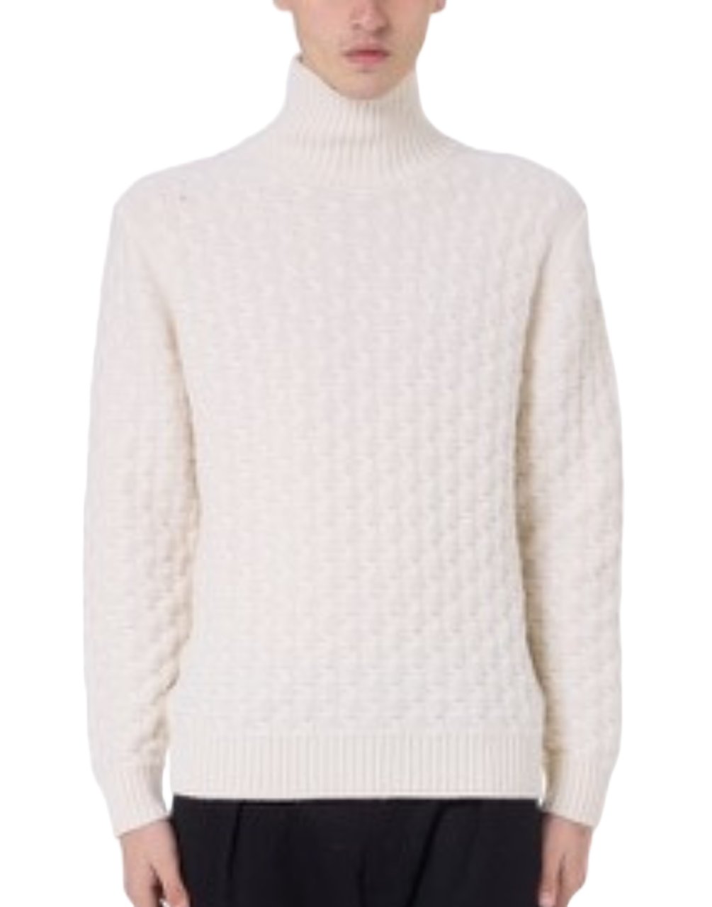 Paolo Pecora High-Neck Wool Sweater With Textured Knit Neutraal