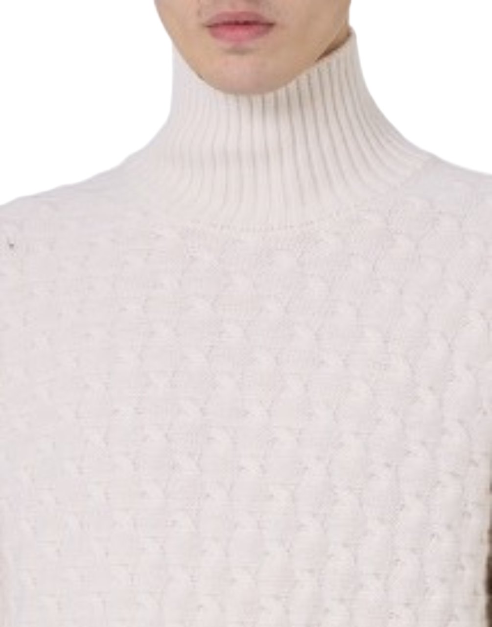 Paolo Pecora High-Neck Wool Sweater With Textured Knit Neutraal