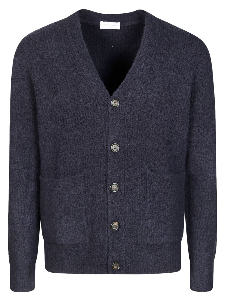 Paolo Pecora Multicolor V-Neck Wool-Blend Cardigan Zwart